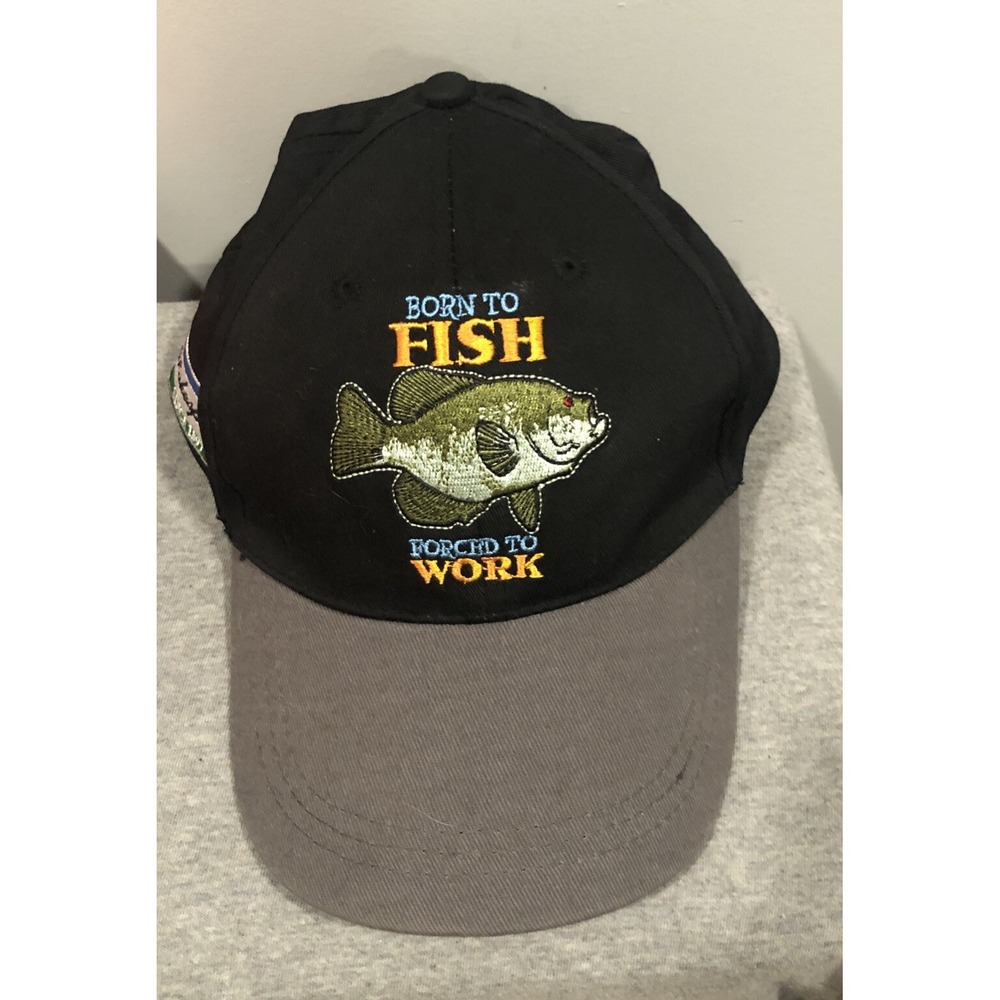 Shakespeare Born to Fish Forced to Work Black-Gray Adjustable Fishing Hat Cap